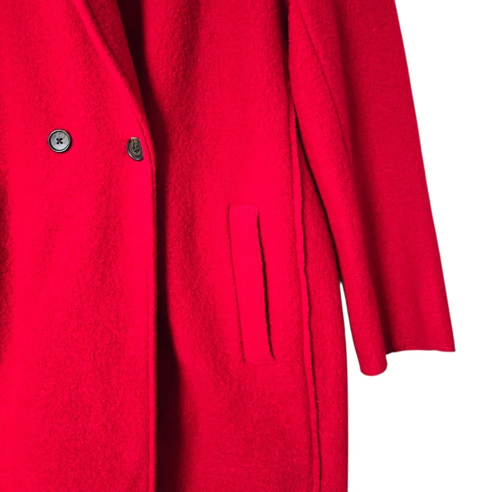 J.Crew Daphne Italian Boiled‎ Wool Red Double Breasted Unlined Coat Women Size 6